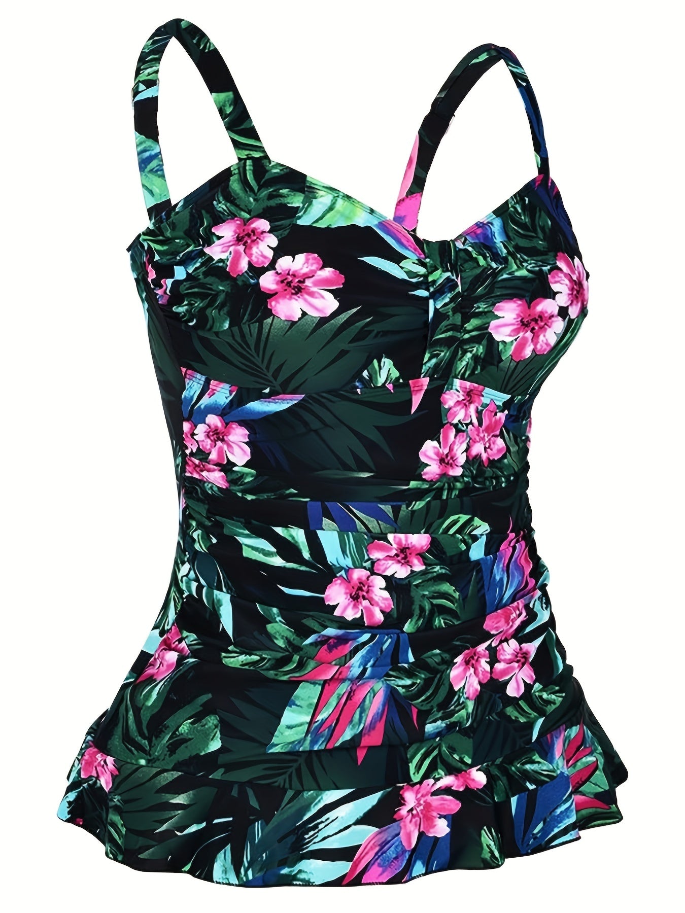  Tropical Print Tankini Set with Ruffle Trim Cami Top & Bottoms