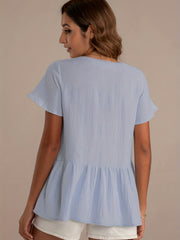  V Neck Button-Up Blouse