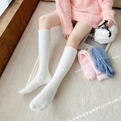 5 Pairs Solid Fuzzy Calf Socks Comfy & Warm Knee High Socks
