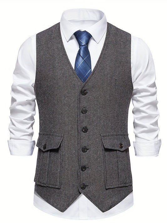 Classic Herringbone Suit Vest Men Wedding Party