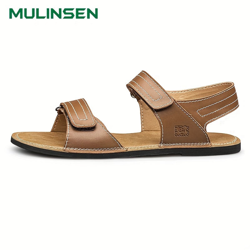 Men's Leather Flat Sandals, Outdoor Non-slip Beach Sandals, Spring Summer
