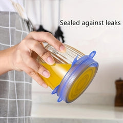 6pcs Reusable Silicone Stretch Lids Airtight Food Covers for Freshness