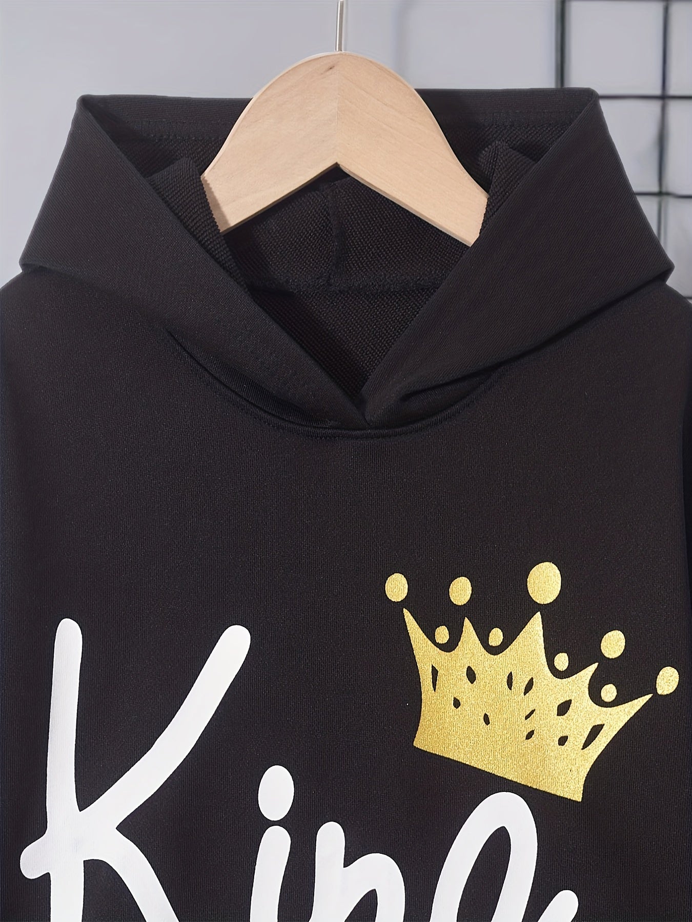Boys Stylish Crown KING Letter Print Hoodies Fall Kids Sweatshirt