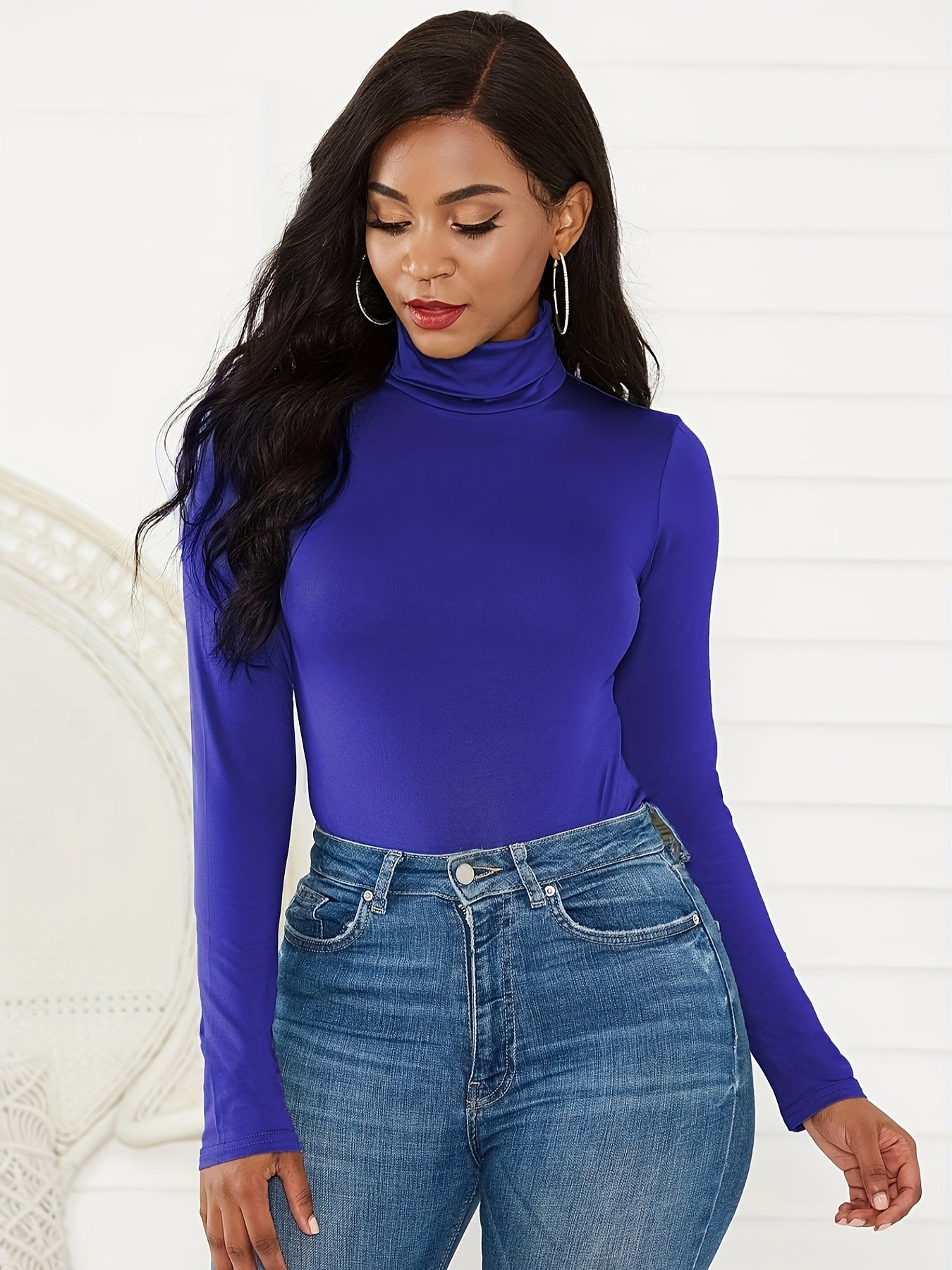 Mock Turtleneck Long Sleeve Bodysuit Women Sexy Lingerie Leotard