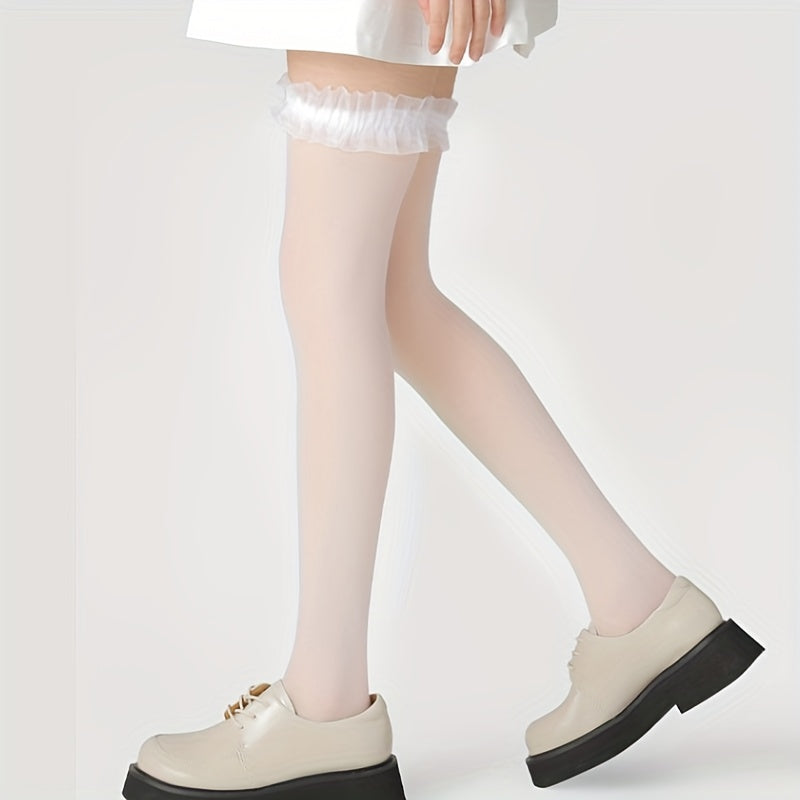 Sheer Mesh Thigh High Stockings Ruffle Over The Knee Socks