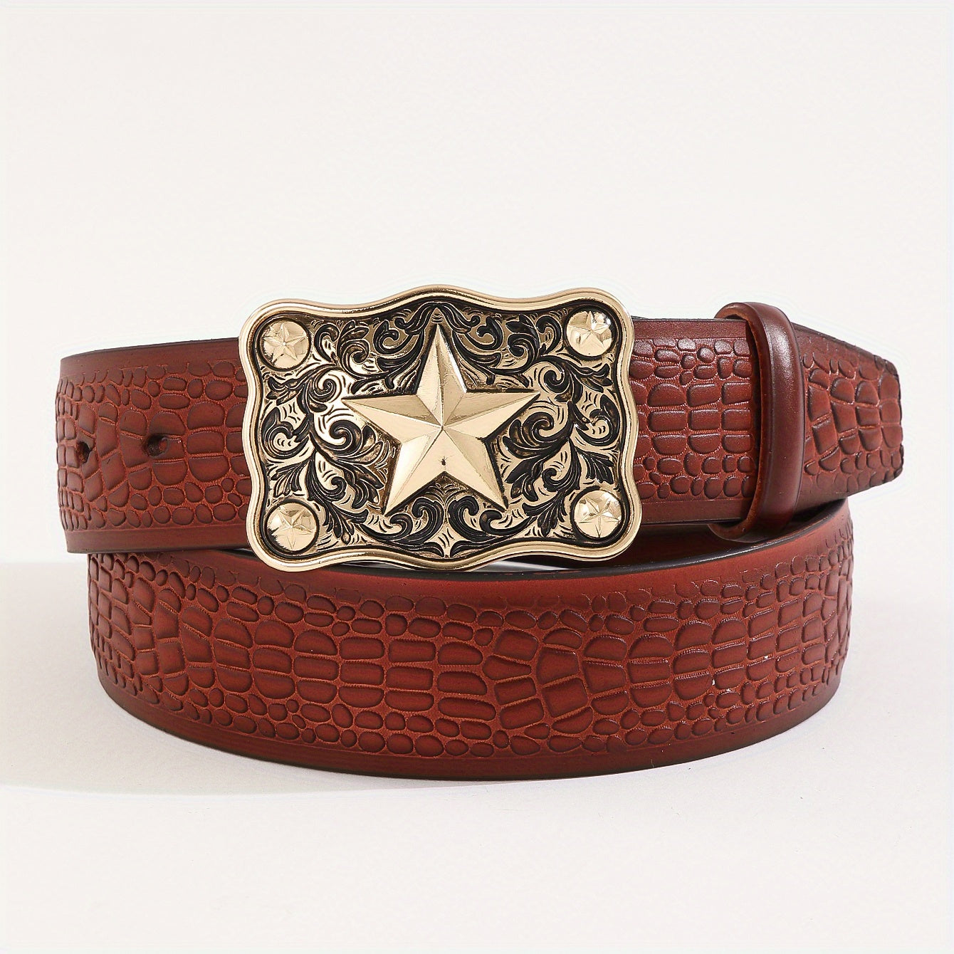 Men's Casual Business Star Pattern Belt Adjustable Decorative Belt