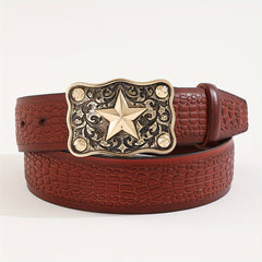 Men's Casual Business Star Pattern Belt Adjustable Decorative Belt