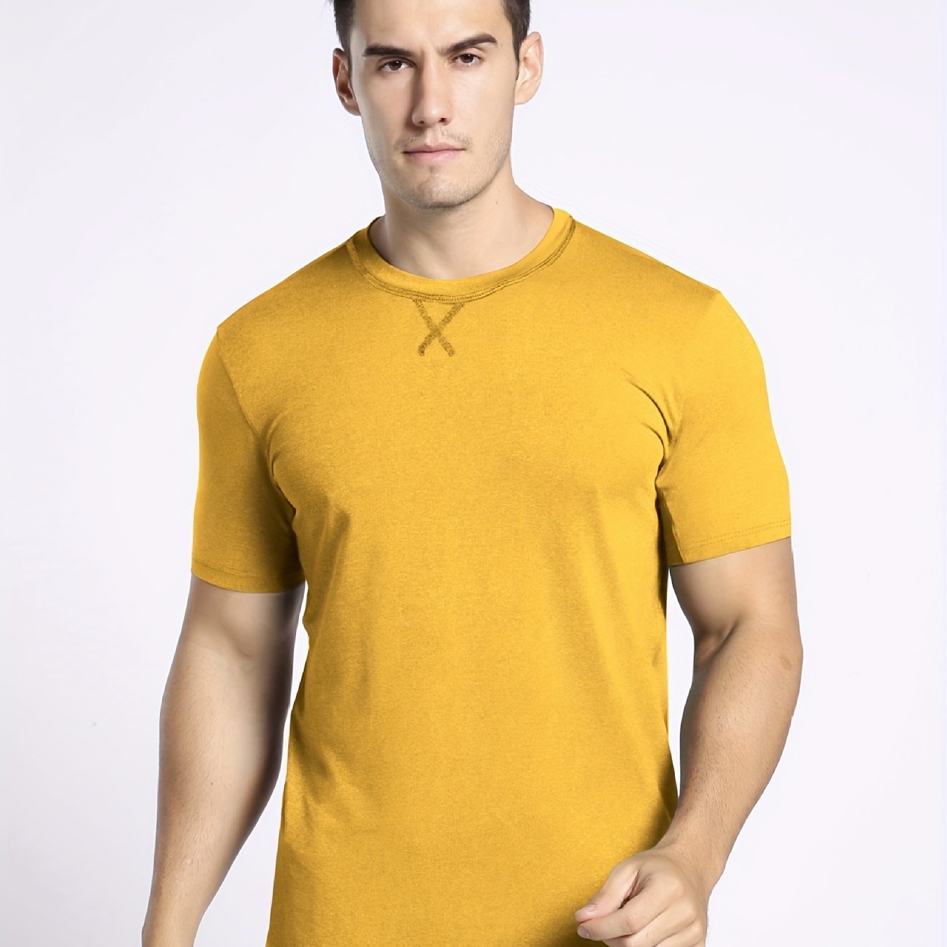 Men's Solid Knit T-shirt Soft Mid Stretch Crew Neck Tee Top