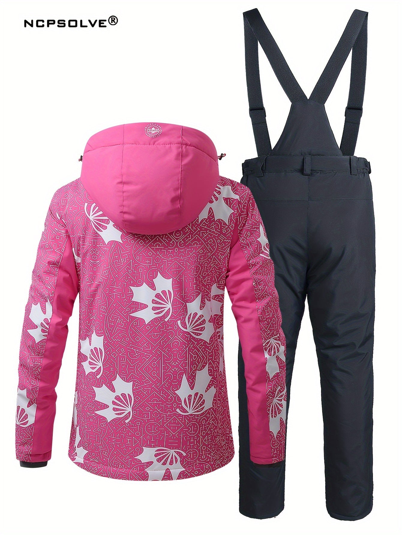 Geometric Print Ski Set Long Sleeves Hooded Jacket & Trouser Ski Suit