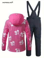 Geometric Print Ski Set Long Sleeves Hooded Jacket & Trouser Ski Suit