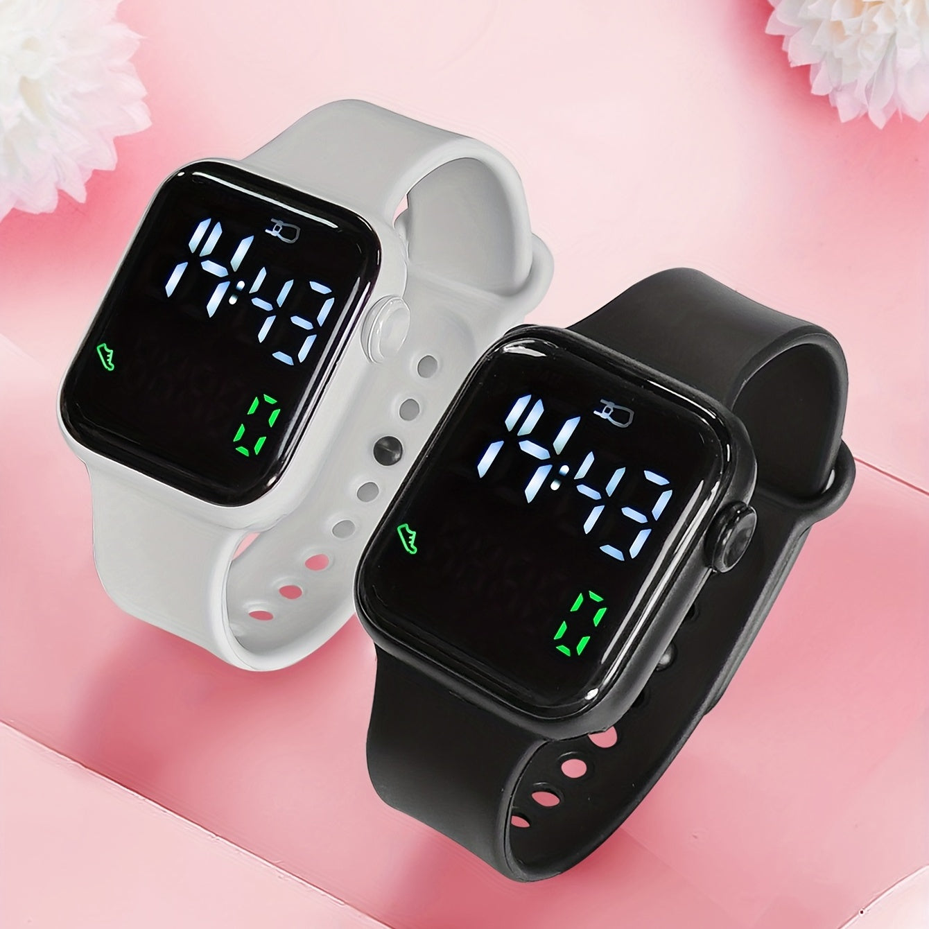 2pcs Girls Teens Pedometer LED Sports Watch
