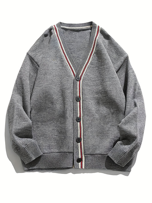 Men's Casual Stripe V-Neck Button-Up Cardigan