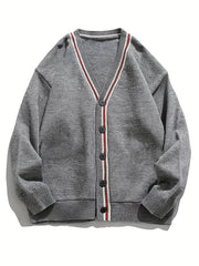 Men's Casual Stripe V-Neck Button-Up Cardigan
