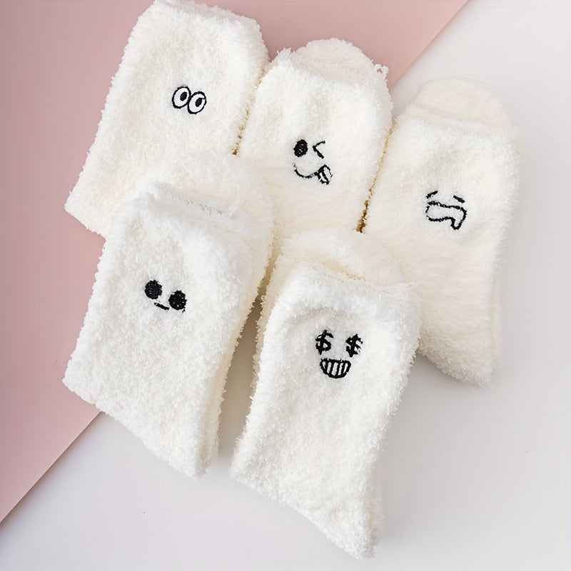 5 Pairs Expression Embroidery Socks Women's Stockings