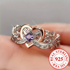 925 Silver Infinity Heart Ring Purple Zirconia Wedding Band