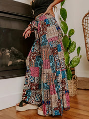  Patchwork Print Knot Front Wide Leg Trousers