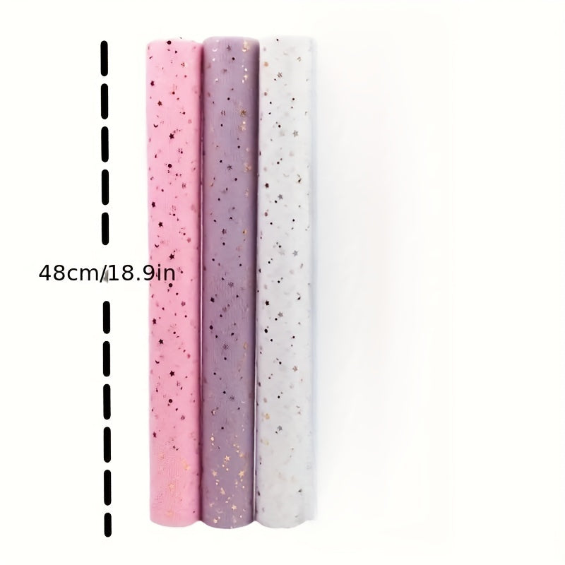 48cm Star Moon Gauze Flower Wrapping Paper, 4.57m Semi-Transparent Yarn Dot Bouq