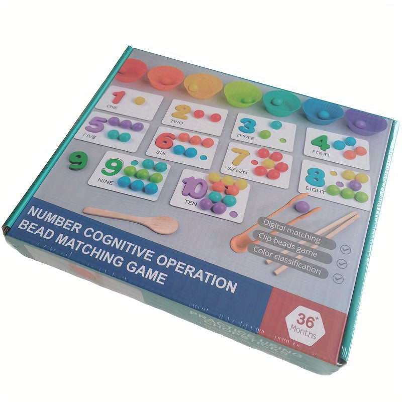 Wooden Number Puzzle Matching Game with Beads