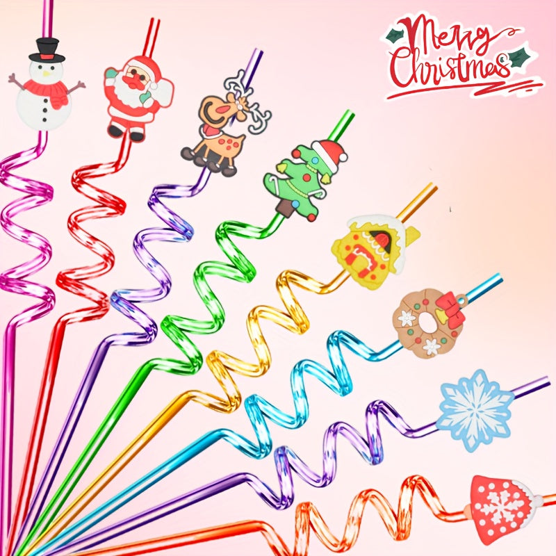 5pcs Christmas Party Straws Santa Snowman Shaped Straws Props Random