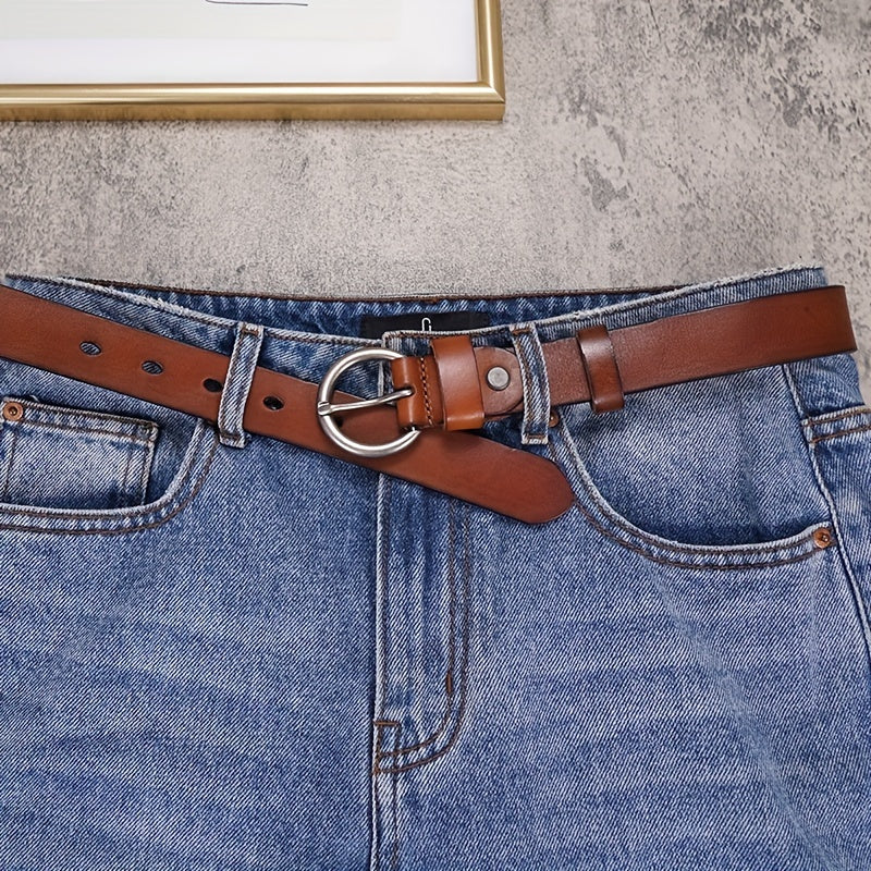Retro Needle Buckle Cowhide Belt Narrow Jeans Belt