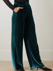 Velvet High Rise Straight Leg Pants With Pockets