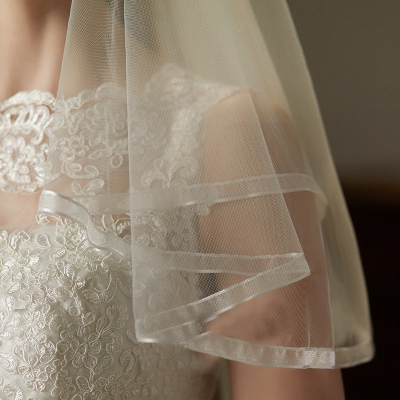 Double Layer Tulle Bridal Veil with Ruffled Edge Soft Nylon Wedding