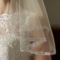 Double Layer Tulle Bridal Veil with Ruffled Edge Soft Nylon Wedding
