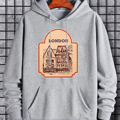 'Love For London' Print Hoodie Men's Pullover Sweatshirt