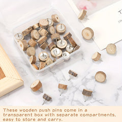 50pcs Wood Thumb Nails Round Push Pins for Cork Board Wall Map Photo Memo