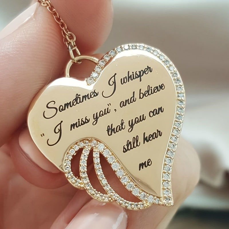 Heart Wing Pendant Necklace Zircon Inlay Elegant Neck Jewelry 1 Pc