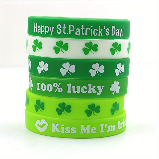 St. Patrick's Rubber Bracelet - Letters & Shamrock Graphics - Lucky Wristband