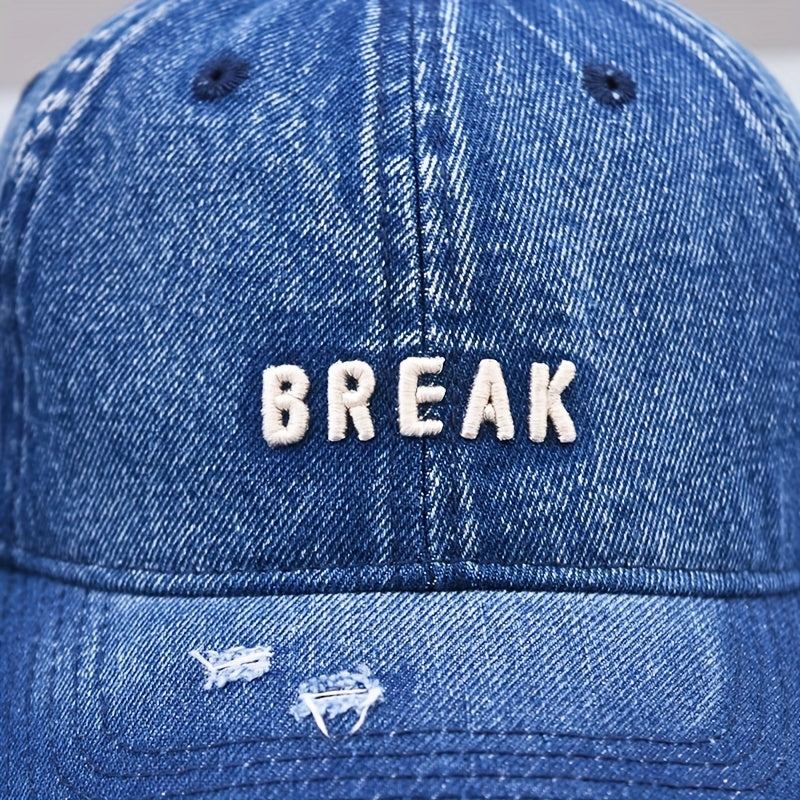 BREAK Embroidery Denim Baseball Cap Washed Distressed Couple Dad Hats
