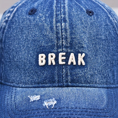 Distressed Embroidered Baseball Cap Washed Denim Sun Hat