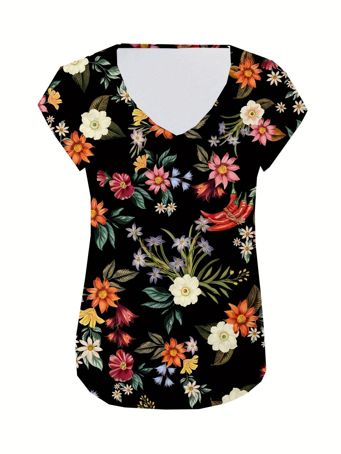 Floral Print V-Neck Cap Sleeve Tank Top