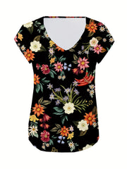 Floral Print V-Neck Cap Sleeve Tank Top