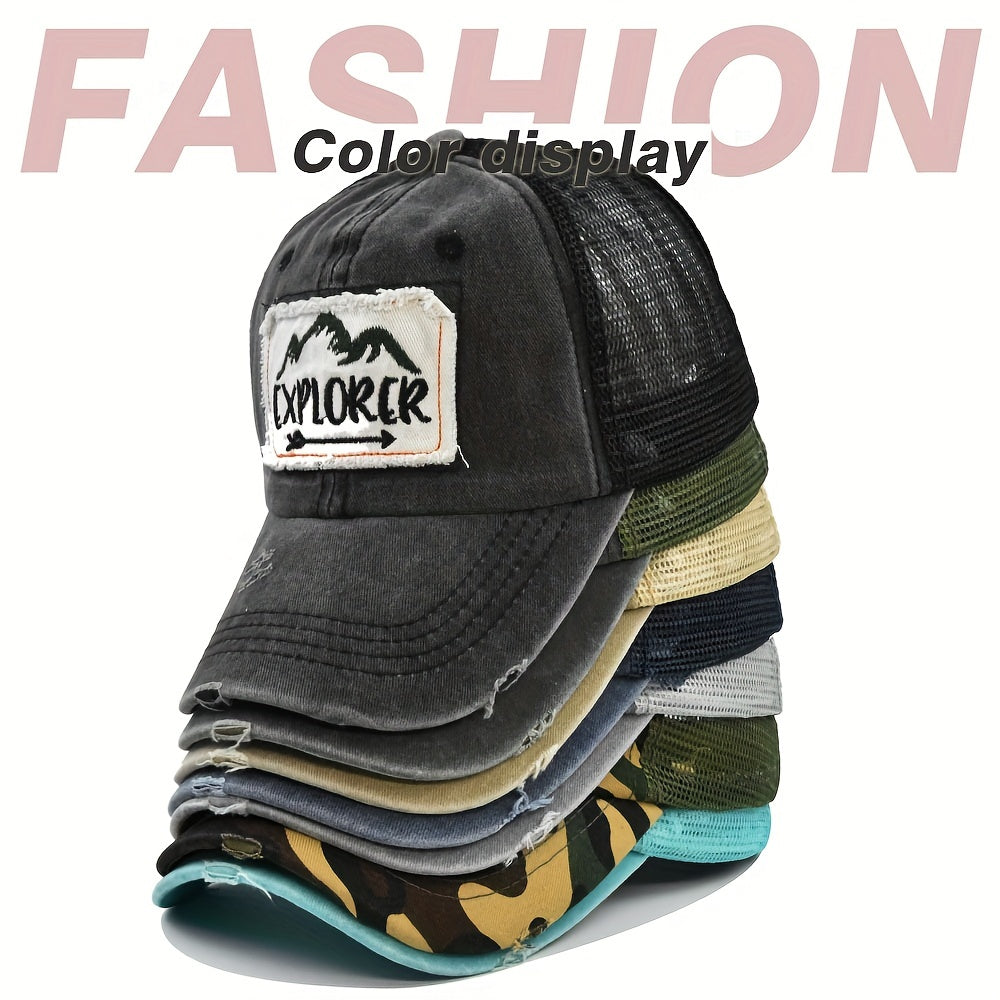 EXPLORER Embroidered Washed Baseball Cap Vintage Distressed Trucker Hat