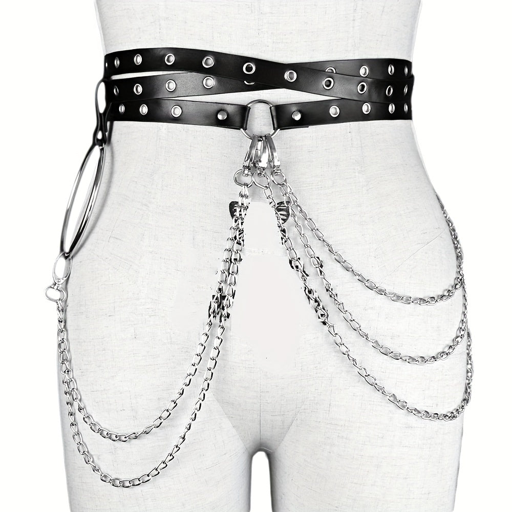 Layer Chain Tassel Belt Gothic Hollow PU Leather Belt Vintage Jeans Pants Belt