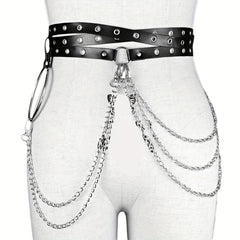Layer Chain Tassel Belt Gothic Hollow PU Leather Belt Vintage Jeans Pants Belt
