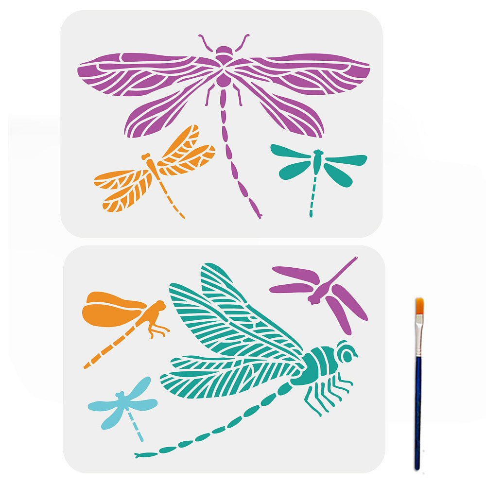 2pcs Dragonfly Stencil and Brush Set for Painting