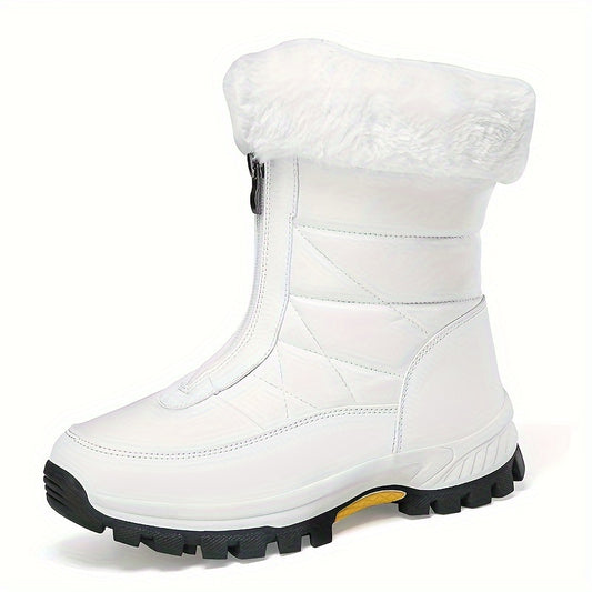 Front Zip Plush Lined Snow Boots Solid Fall Winter Keep Warm