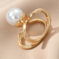 Faux Pearl Scarf Ring Golden Hollow Out Scarf Clip Shawl Pin Decorative Brooch