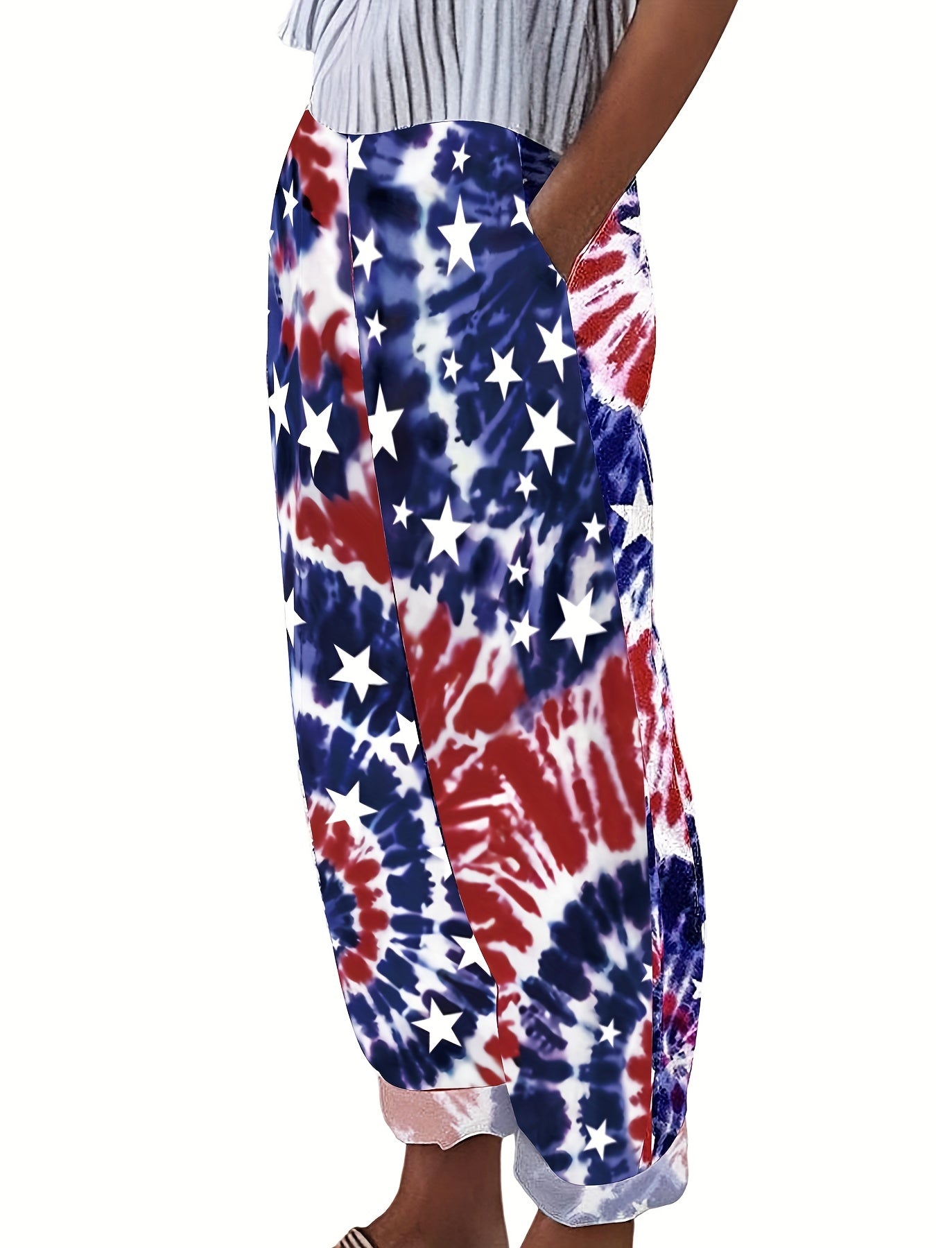  Independence Casual Pants Women's Plus Flag Print Pants