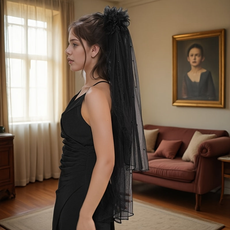 Vintage Bridal Veil Gothic Wedding Hair Accessory with Comb Attachment