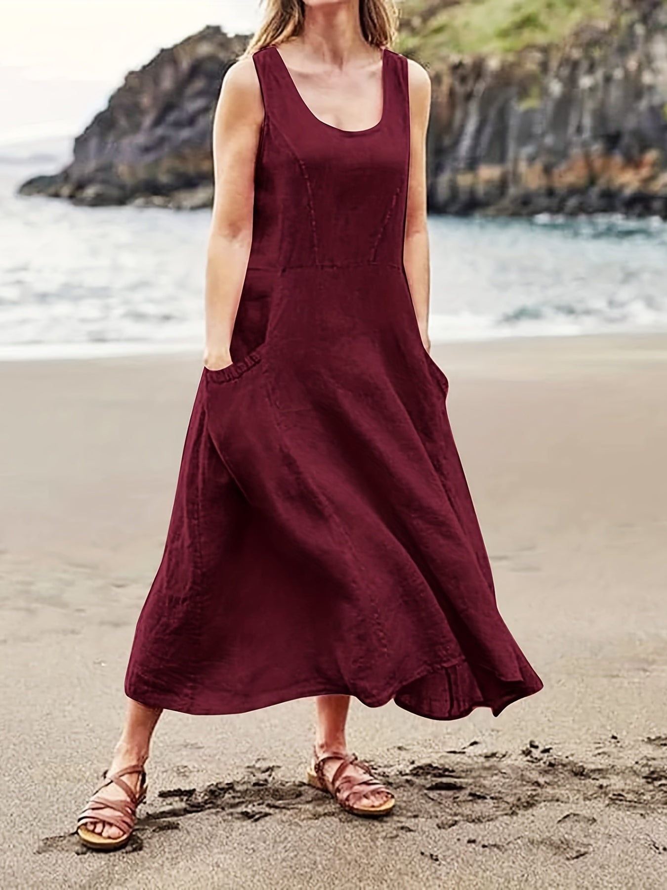 Plus Size Maxi Tank Dress With Pockets