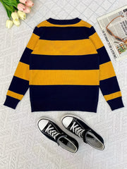 Boys Casual Striped Sweater Round Neck Long Sleeve Warm Knit Pullover Top