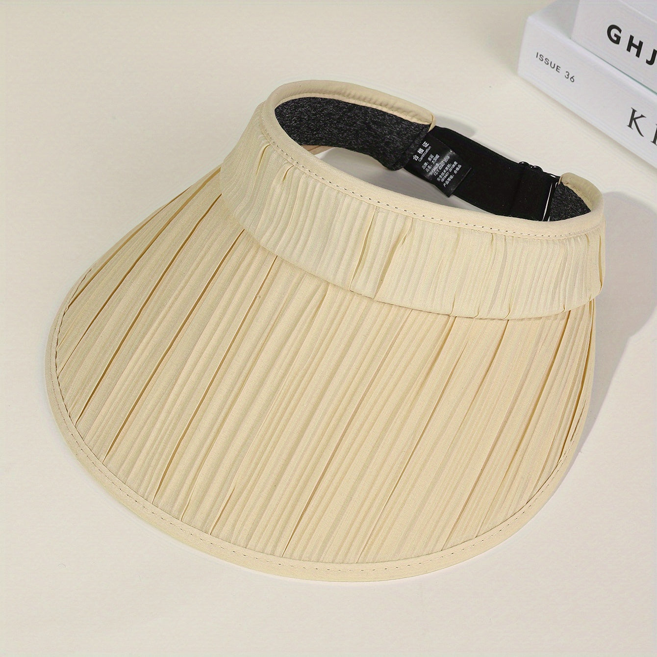 Striped Pleated Visor Hat Solid Wide Brim UV Protection Sun Hat for Women