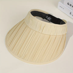 Striped Pleated Visor Hat Solid Wide Brim UV Protection Sun Hat for Women