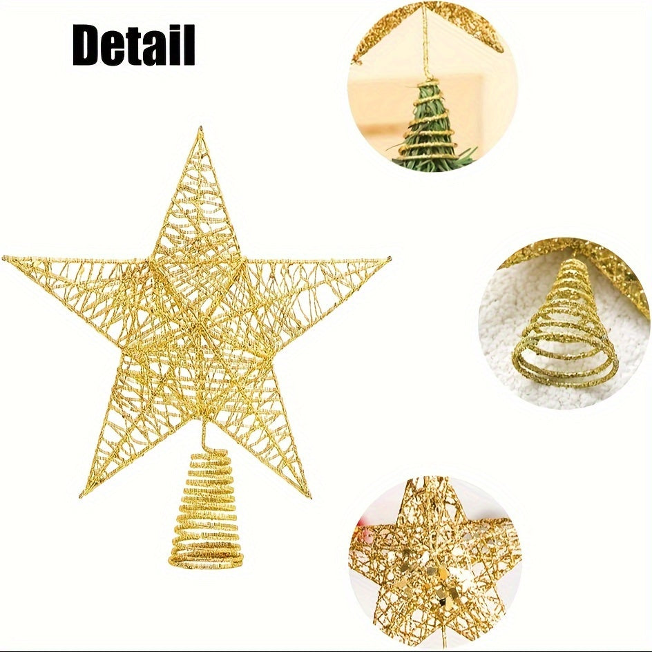 Glittering Golden Star Tree Topper Indoor Holiday Decoration