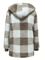 Plaid Print Hooded Jacket Zip Up Outerwear