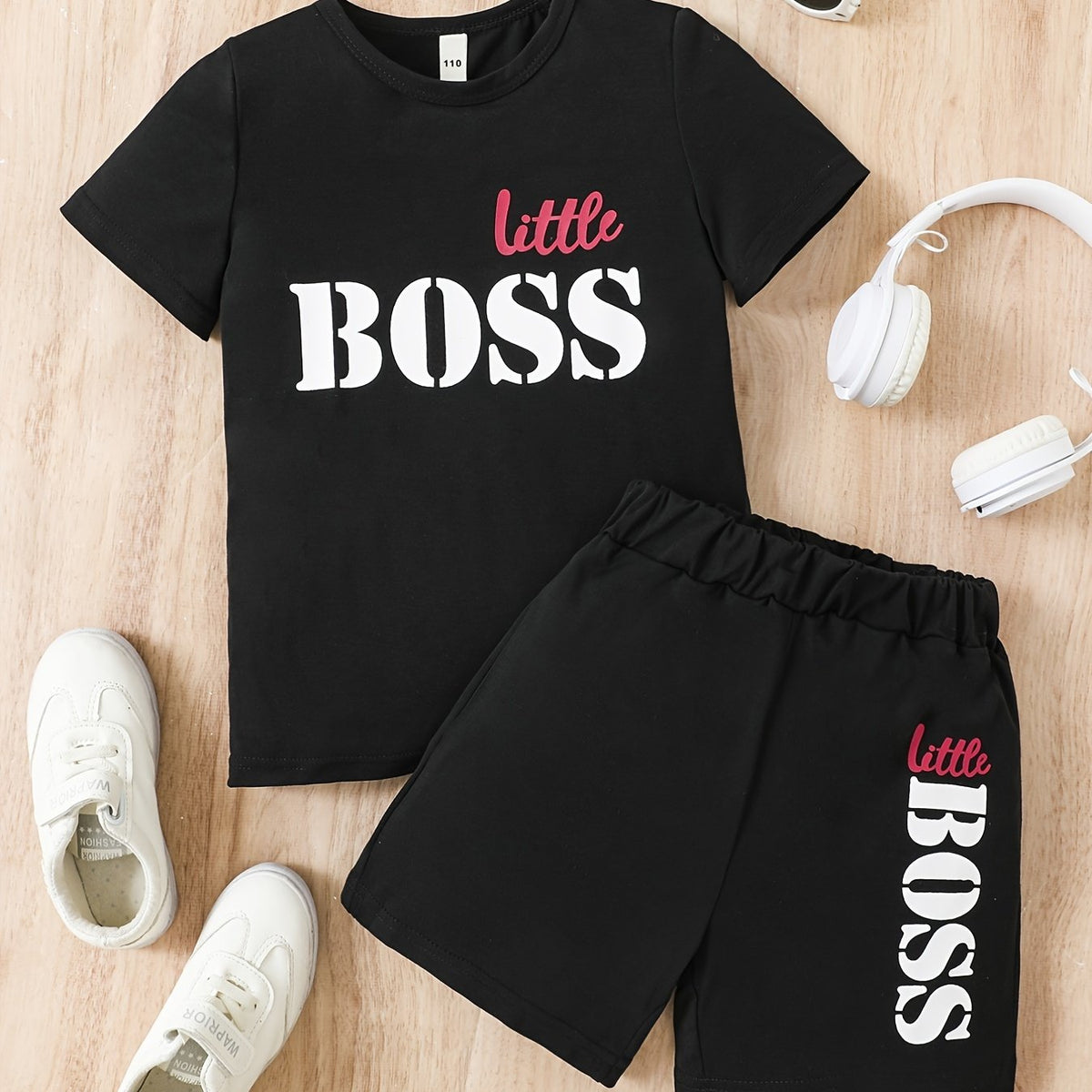 2 Boys Little Pattern T Shirts & Shorts Set Kids Summer Clothes